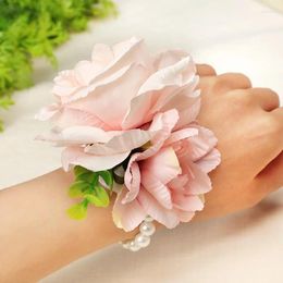 Party Favor Bridesmaid Simulation Wrist Flower European Pearl Bracelet 7 7cm 2Pcs/Lot Wedding DIY Decoratiom For Women