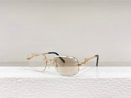 Vintage Gold Rimless Sunglasses Cut Lens ultraviolet discoloration Men Women Shades Sonnenbrille Sunnies Gafas de sol UV400 Eyewear with Box