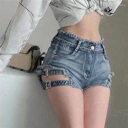 Women's Jeans Y2k Short American Style Babes Denim Summer Stretch Tight Cutout Design Ants Tide