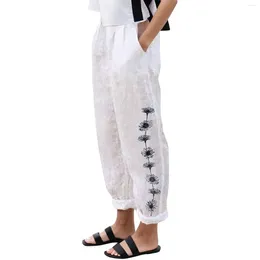 Women's Pants Casual Straight High Waist White Cotton Linen With Pockets Boho Cargo Sweatpants Capri Harem