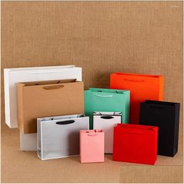 Jewellery Pouches Bags 10 Pcs Paper Gift Bag Kraft Shop With Handle For Clothes Package Wedding Birthday Party Festival Wholesale Dro Dhwvz