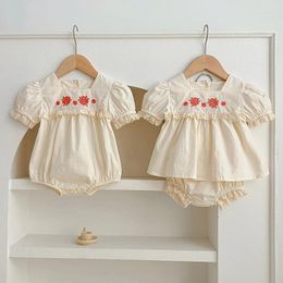 Clothing Sets Summer Baby Set Infant Girls Flower Embroidered Tee And Bloomer 2PCS Toddler Short Sleeved Romper Suit 0-24M