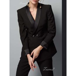 Tesco Black Women's Cantsuit Long Maniche Giacca e pantaloni a matita Set di abiti casual per Lady Spring Formale Office Blazer 2 pezzi