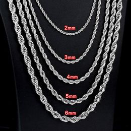 2mm-5mm Stainless Steel Necklace Twisted Rope Chain Link for Men Women 45cm-75cm Length with Velvet Bag 239i
