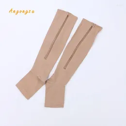 Women Socks Fashion Zipper Compression Zip Leg Support Knee High Com Pression Sock Men Open Toe Pressure 5pair/lot