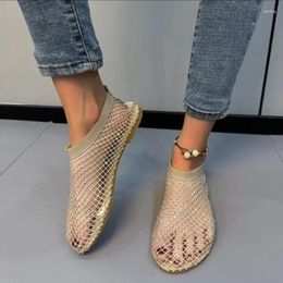 Sandals Crystal Loafers Woman Designer Mesh Flats Casual Walking Shoes 2024 Summer Shallow Dress Cool Boots