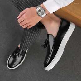 Casual Shoes Tassel Loafers Leather Comfort Men Black Formal Dress Slip On Driving Soft Italy Moccasins Big Size 38-47