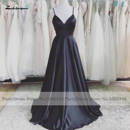 Party Dresses Lakshmigown Simple Black Satin Long Evening Dress Formal Wedding Guest Gowns 2024 Vestidos Backless Prom