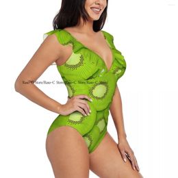 Women's Swimwear Ruffle 2024 Women Sexy One Pieces Swimsuit Female Kiwi Slices With Fruit Monokini Bathing Suit Beachwear