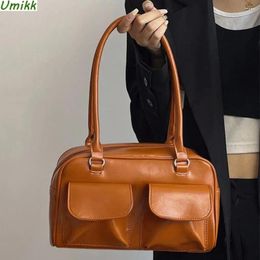 Shoulder Bags Fashion Women's Underarm Multi Pocket Tote Handbags Vintage PU Leather Ladies Armpit Purse Large Capacity Hobo Bag