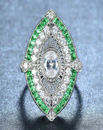 Female Male Antique 925 Silver Big Wide Rings For Women Men Green Stone White Zircon Wedding Bands Turkish Jewellery Emerald Ring3807453