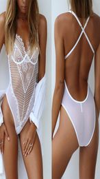 Sexy Lace Bikini Swimsuit White See Through Swimwear Women Plus Size One Piece Bodysuit Lingerie 3xl9092409