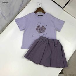 Top kids tracksuits Summer designer girls dress baby clothes Size 120-160 CM 2pcs Gradient purple design T-shirt and skirt 24May