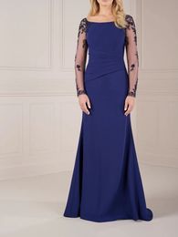 Elegant Mother of the Bride Dresses Illusion Sheer with Beading Long Sleeves Evening Dresses Chiffon with Tulle
