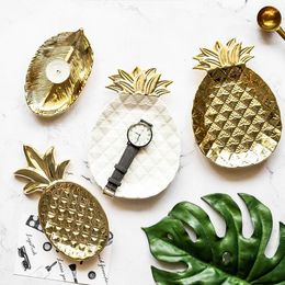 Decorative Figurines Ceramic Pineapple Leaves Jewellery Dish Gold Silver White Black Earrings Ring Plate Dessert Tray Bowls