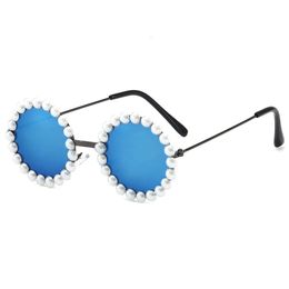 New Children's Circle Form Sunglasses Girl Decorative Pearl Frame Fashion Sun Glasses Cute Baby Outdoor Sunshade Eyewear UV400
