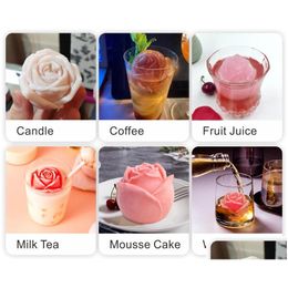Baking Moulds Mods 3D Rose Sile Mould Jelly Chocolate Mousse Mod Ice Tray Moulds Diy Homemade Soap Candle Cake Decorating Tool Bakeware Dh4Tk