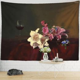 Tapestries Art Floral Oil Painting Wall Hanging Boho Abstract Tapestry Hippie Tapiz Room Polyester Background Fabric Decor