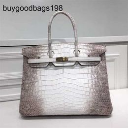 Himalayan Handbags Genuine Leather New Handmade White Bag 35 Inch Crocodile Large Capacity Versatile Handbag Classical Larger rj