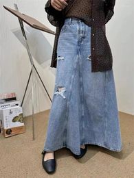 Skirts 2024SS Summer Women Casual High Quality Cowboy Denim Hole Midi Skirt For Female