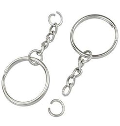 50pcsLot 28mm Polished Silver Colour Keyring Keychain Split Ring with Short Chain Key Rings Women Men DIY Key Chains Accessories W1409825