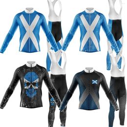 Racing Sets Retro Scotland Team Cycling Jersey Set Long Sleeve Mens Flag Clothing Blue Black Road Bike Shirts Suit MTB Ropa