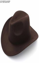 Luckylianji Retro Kids Trilby Wool Felt Fedora Country Boy Cowboy Cowgirl Hat Western Bull Jazz Sun Chapeau Caps for Children Q0807835682