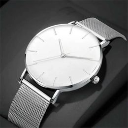 Wristwatches Luxury fashion minimalist mens ultra-thin watch simple mens business stainless steel mesh with quartz watch casual mens watchL2304