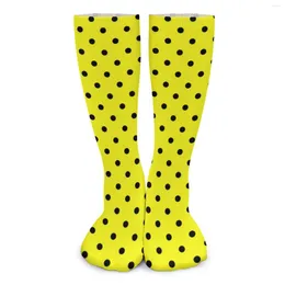 Women Socks Yellow Polka Dot Black Spots Print Fashion Stockings Spring Anti Slip Men Soft Breathable Outdoor Sports