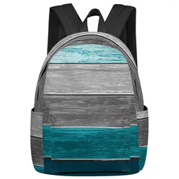 Backpack Vintage Wood Grain Blue Grey Gradient Women Man Backpacks Waterproof School For Student Boys Girls Laptop Bags Mochilas