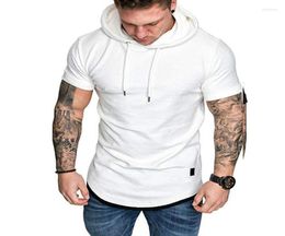 Men039s Hoodies Sweatshirts Summer Stylish Men39s Casual Hoodie Lace Up White Shirt Hooded Short Sleeve Slim Tops Sport We9589064