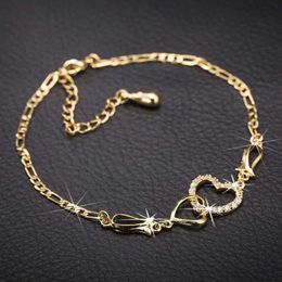 Anklets Classic Stainless Steel Chain Double Heart Love Ankle Fashionable Charm Bracelet Womens Fashion Party Jewelry d240517