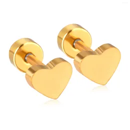 Stud Earrings ASON Heart Screw-Back Trendy Stainless Steel Fashion Jewelry Geometric Gold Color Charm Brinco Femme Party Gift
