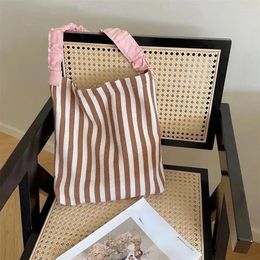 Shoulder Bags Fresh Contrast Colour Stripe Bag Women Simple Canvas Shopping Tote College Girls Book Pack Casual Female Travel Handbags