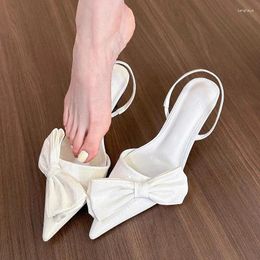 Casual Shoes Fashion Slingback Sandals Women Pointed Toe Dress Pumps Elegant Bow High Heel Slip On Thin Heeled French Sandalias