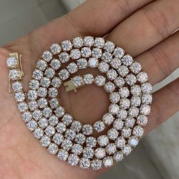 HQ GEMS Hip Hop Jewellery 24 Inch 9K Real Yellow Gold VVS Moissanite Diamond 5Mm Tennis Chain Men Necklace