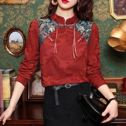 Women's Blouses Chinese Style Button Up For Spring And Autumn HigH-end Top Western-style Jacquard EmbroidEry Inner Layer Small Shirt As