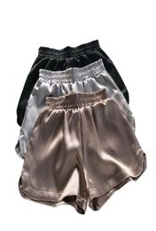 Summer Casual Women Bottoms Women Satin Shorts Faux Silk Shorts Shiny Glitter Wide Leg Short Trouser Mid Waisted 914 A079 T2002951004