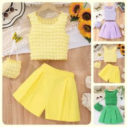 Clothing Sets 3-piece Youth Girls Sleeveless Top+Shorts+Bag 8 9 10 11 12Y Summer Korean Casual Comfortable Childrens and Girls Set WX