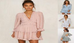2020 New Boho Floral Mini Dress Sexy Backless Chiffon Beach Dress Long Sleeve ALine Ruffle Party Summer Pink Sundresses1587398