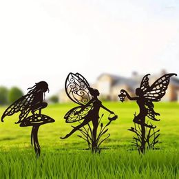 Decorative Figurines Metal Fairy Garden Decoration Iron Black Fairies Silhouette Figures Sculpture Crafts Home Backyard Lawn Ornaments