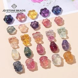 Loose Gemstones 10Pcs/lot Natural Fluorite Crystal Carved Animals Shape Wealth Square Flower Lucky Pixiu Cute Bead With Hole For Jewellery