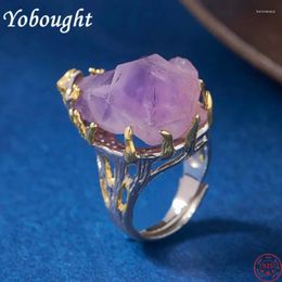 Cluster Rings S925 Sterling Silver Charms For Women Fashion Contrast Colored Frog Irregular Natural Amethyst Jewelry