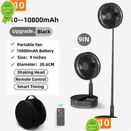 Other Home & Garden New P10 Portable Folding Fan 10800Mah Usb Remote Control Air Cooler Silent Rechargeable Wireless Floor Standing Fo Dh8Ot