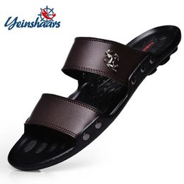 YEINSHAARS Casual Famous Brand Men Sandals Shoes Slippers Summer Flip Flops Beach Men Shoes Leather Sandalias Zapatos Hombre 240511