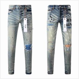 Designer Jeans Herren lila hochwertige elastische Stoffe kühlen Style Pant Destressed Ripped Biker Black Blue Jean Slim Fit Motorrad 9GWS