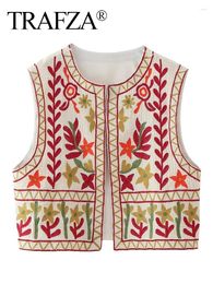 Women's Tanks TRAFZA Embroidery Vest For Women Y2k Vintage Casual Sleeveless Cardigan Waistcoat Top Fashion Woman Floral Embroidered