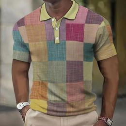 Mens Polo Shirt Oversized Short Sleeve Clothing 2024 Plaid Print Shirts Summer Casual Tops Males Street Retro TShirts 240510