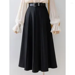 Skirts Black Umbrella Women 2024 Spring Summer High Waist Drape Skirt Suit Korean Chic Pleated Long Slim Overskirt