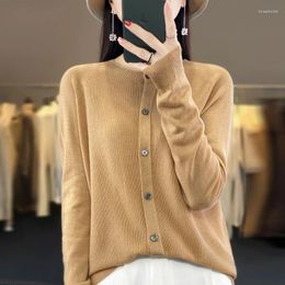 Women's Knits 24 Spring And Autumn Osmanthus Needle Fine Spinning Wool Solid Color Loose Round Neck Knitted Sweater Cardigan